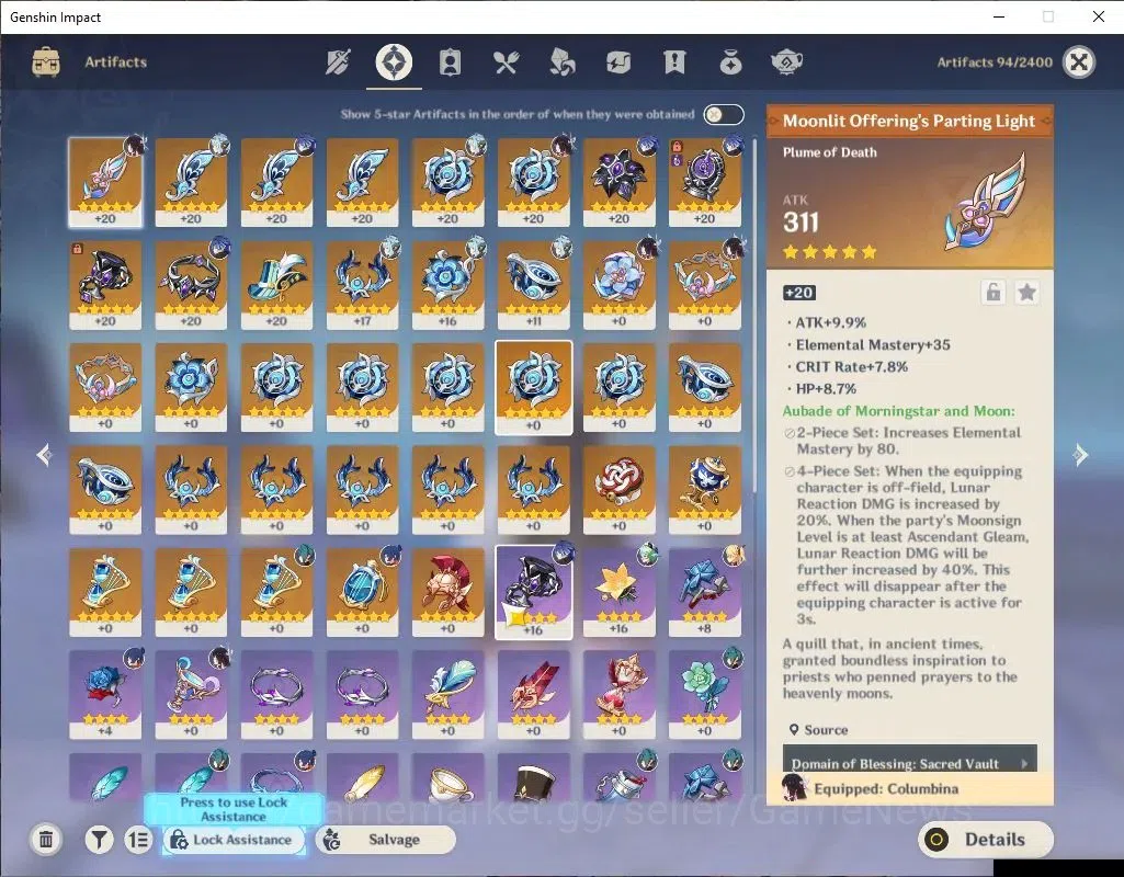 Genshin Impact Accounts ASIA |AR 50|PremTeam [Flins,Columbina,Ineffa]|4 Li image 3