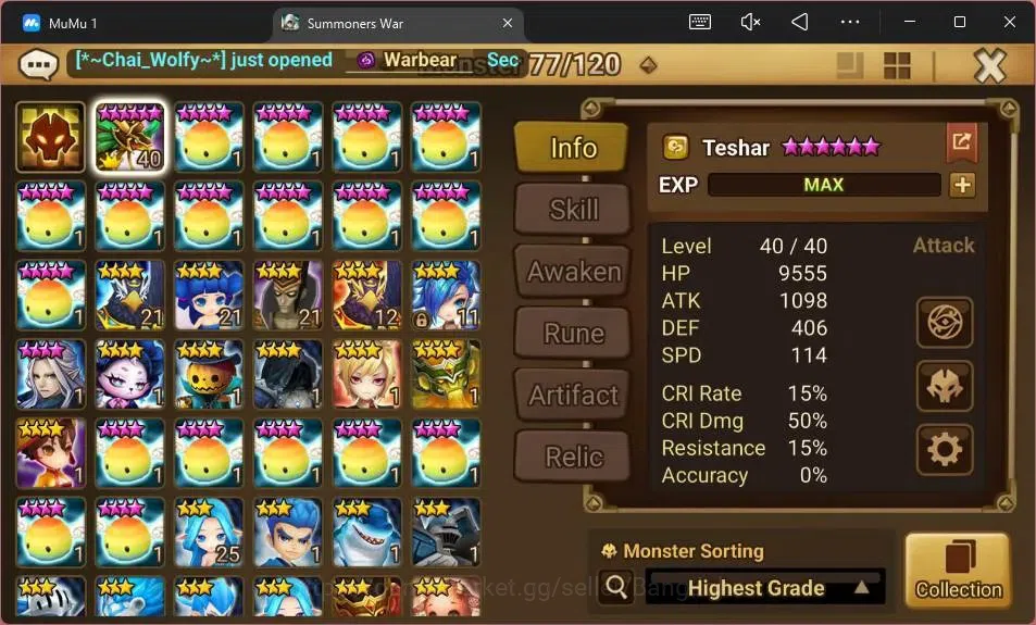 Summoners War: Sky Arena Accounts GLOBAL | NB 5 TESHAR,Starter Gacha 115 12Y+160 11Y image 2