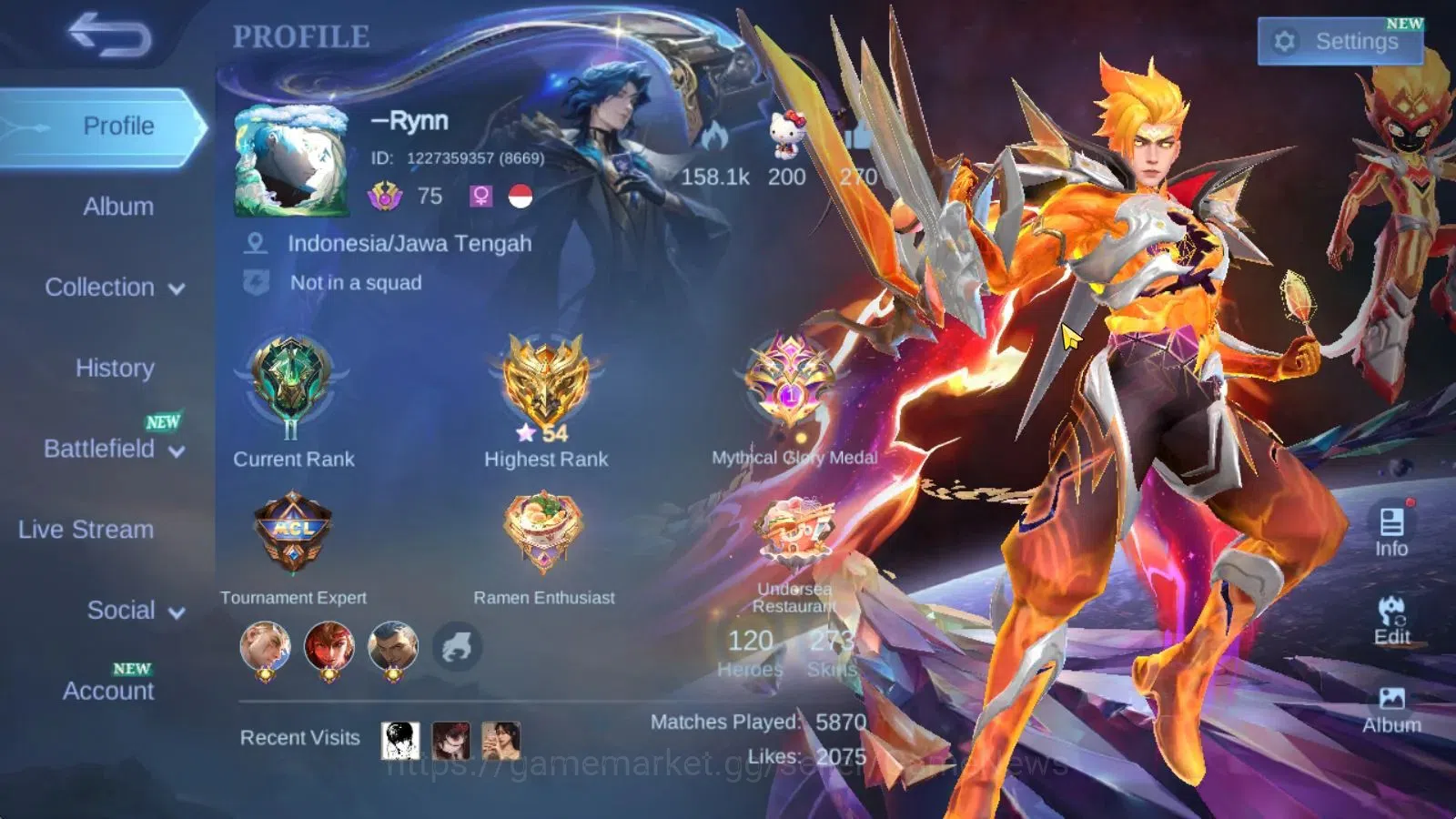 Mobile Legends: Bang Bang Accounts Hero 120|Skin 273|High Glory 54|Prime Claude,KOF K image 2