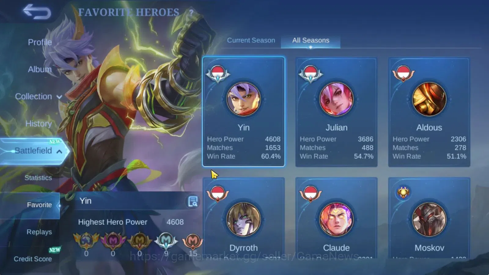 Mobile Legends: Bang Bang Accounts Hero 120|Skin 273|High Glory 54|Prime Claude,KOF K image 5