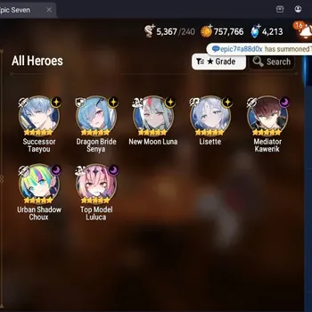 Epic Seven Accounts Starter Global Unverif|Best Starter|7 ML(Lisette,NMLuna,Staeyou Etc)|PoH+Bless ON|SS 4.2K|760 Mystic|228