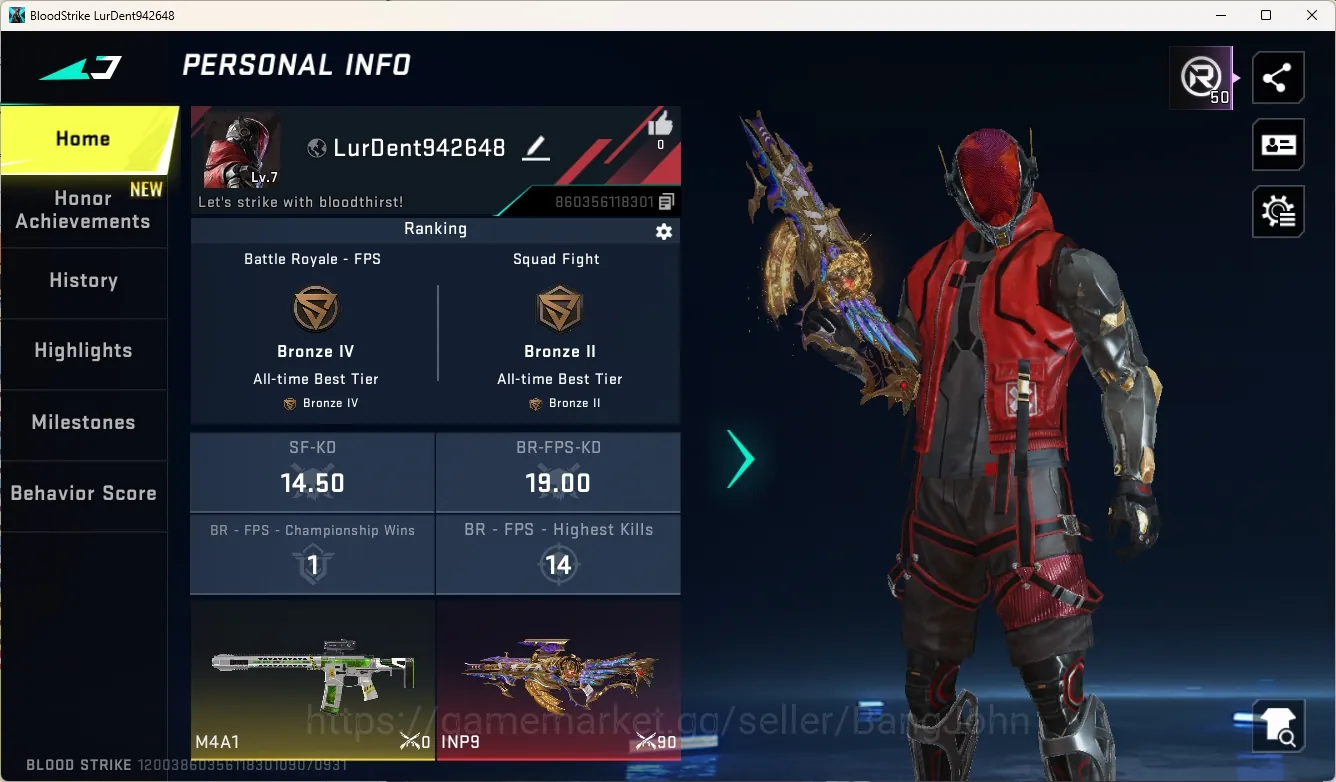Blood Strike Accounts Others ASIA|Eternal Gun:INP-9 - Golden Elegy|1 Legendary Gun|1 Name-Changing Card|Check SS BS3278B 1
