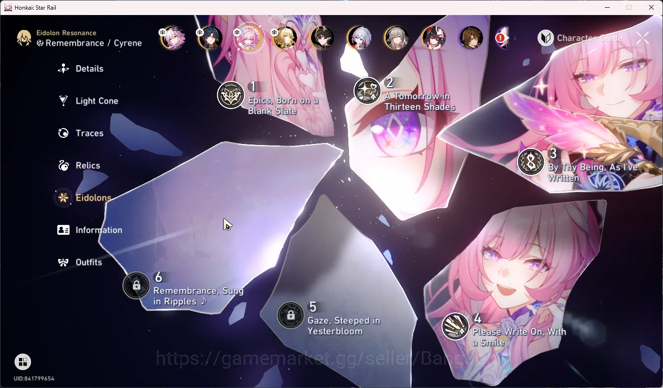 Honkai Star Rail Accounts ASIA | TL 65 | 6 Limit | 5 Golden Ticket  Cyrene E image 4
