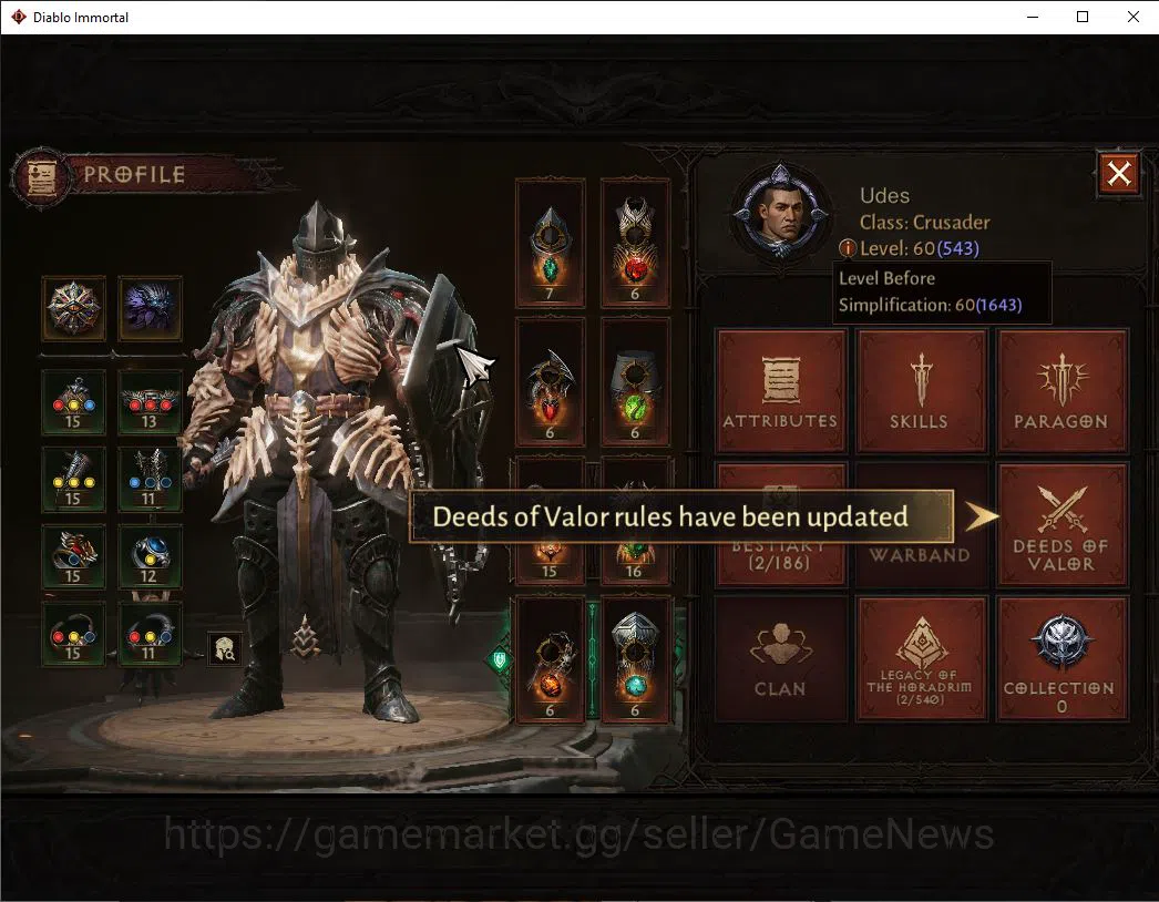 Diablo Immortal Accounts Starter SEA - Vasily|Lv60(543)|Crusader|33k CR|Reso 405|Paragon Maledictor|Inferno I|Hell Lv 2