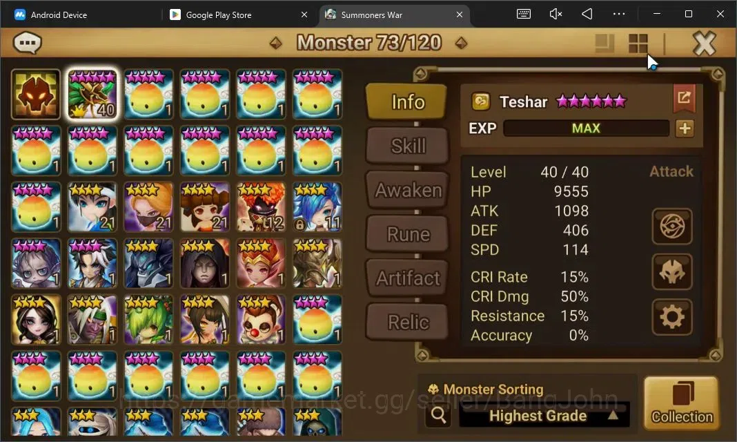 Summoners War: Sky Arena Accounts Starter GLOBAL | NB 5 TESHAR,Starter Gacha 115 12Y+160 11Y Scrool, 3 Legendary All 2
