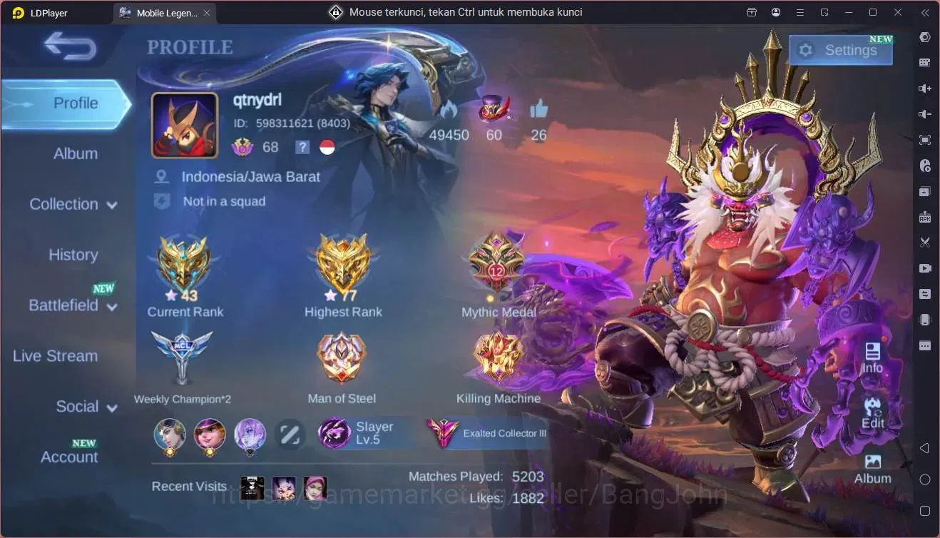 Mobile Legends: Bang Bang Accounts Global|Hero 132|Skin 360|Exalted|Legend Franco|ASP image 1