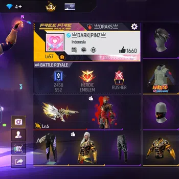 Free Fire Accounts AKUN EVO GUN LV 6 -SKIN TINJU -  VAULT BANYAK IDAMAN - ANGEL PUTIH UNGU ON - SENJATA FULL SKIN