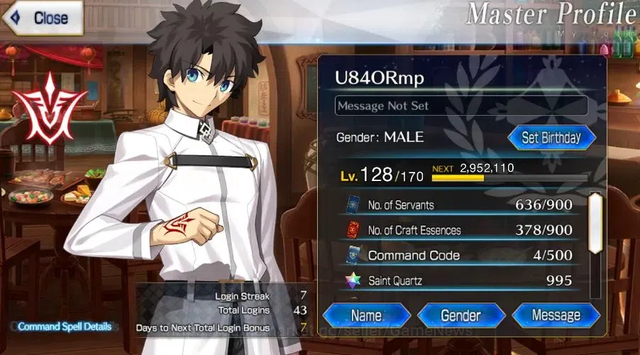 Fate-Grand Order Accounts NA lv 128|3 SSR Limit(Space Erashkigal NP5 + Oberon + Altria Archer) + 995 SQ + Many Resource 1