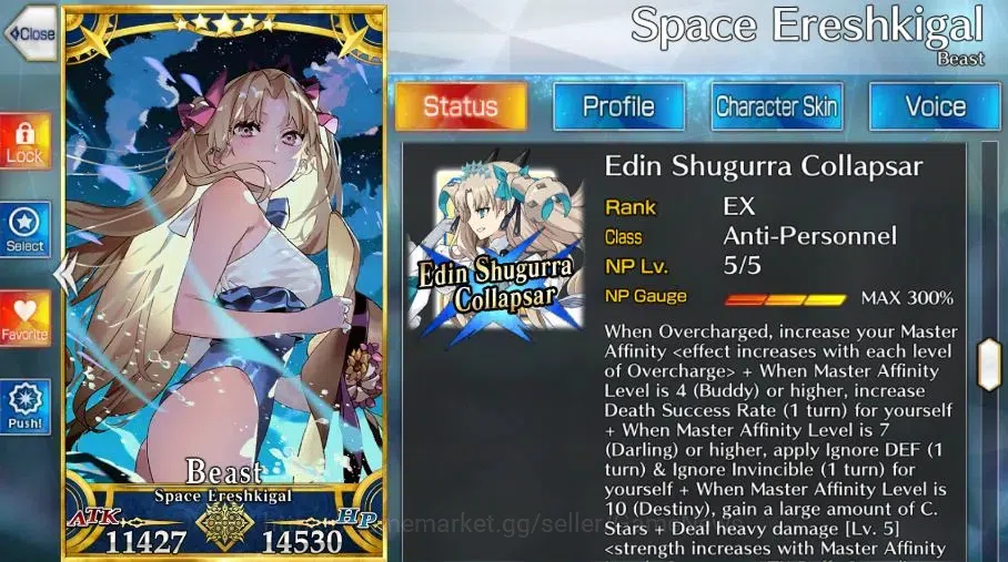 Fate-Grand Order Accounts NA lv 128|3 SSR Limit(Space Erashkigal NP5 + Oberon + Altria Archer) + 995 SQ + Many Resource 7