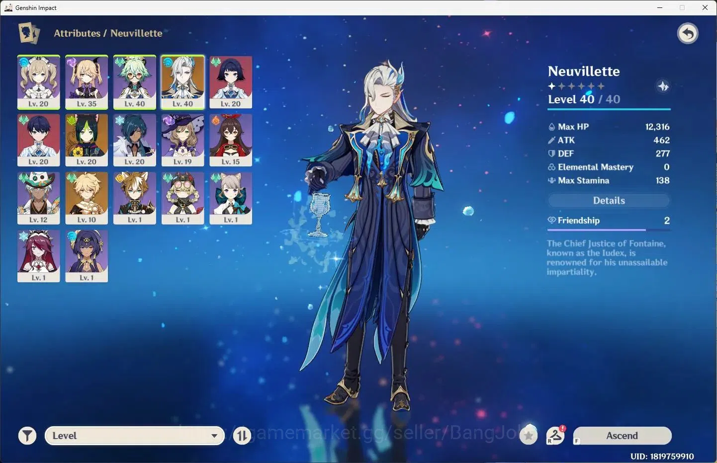 Genshin Impact Accounts ASIA | AR 26 | 1 Limit | Neuvillette + 1 Charstd | image 2