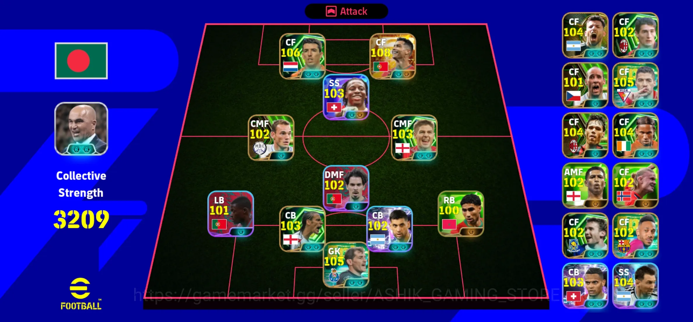 eFootball Accounts Legends & Iconic Players eFootball Account For Sale | 3209 Collective Strength | 108 CF + 106/105/104 1