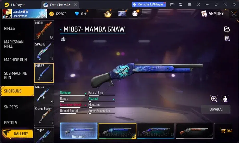 Free Fire Accounts Indonesia | M1887 Mamba Gnaw,UMP Booyah Day Lv5,Va image 5