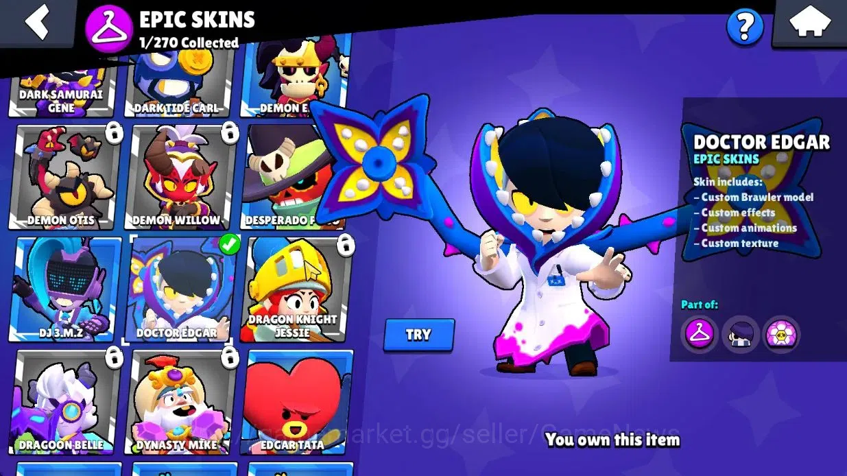 Brawl Stars Accounts 507 Trophy|17 Brawlers 2 Max Lvl|2 Legend 1 Myth|1 Epic Skins [Doctor Edgar]|CN On|TakeMail|BRS1047 8