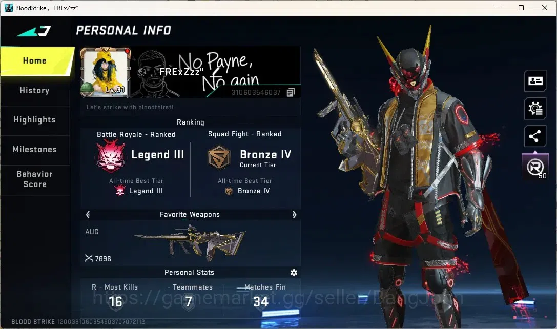 Blood Strike Accounts Others ASIA | 1 ETERNAL GUN: AUG-Empyrean|1 Ultra Gun|1 Limited Gun|120 Eternal Upgrade Point|5 Ultra 1