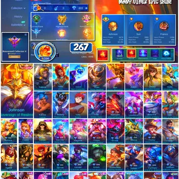 Mobile Legends: Bang Bang Accounts 🔥 #4034 🔥 267 Skins 💎 Legend Johnson Sovereign of Realms 👑 Renowned Collector III ⚔️