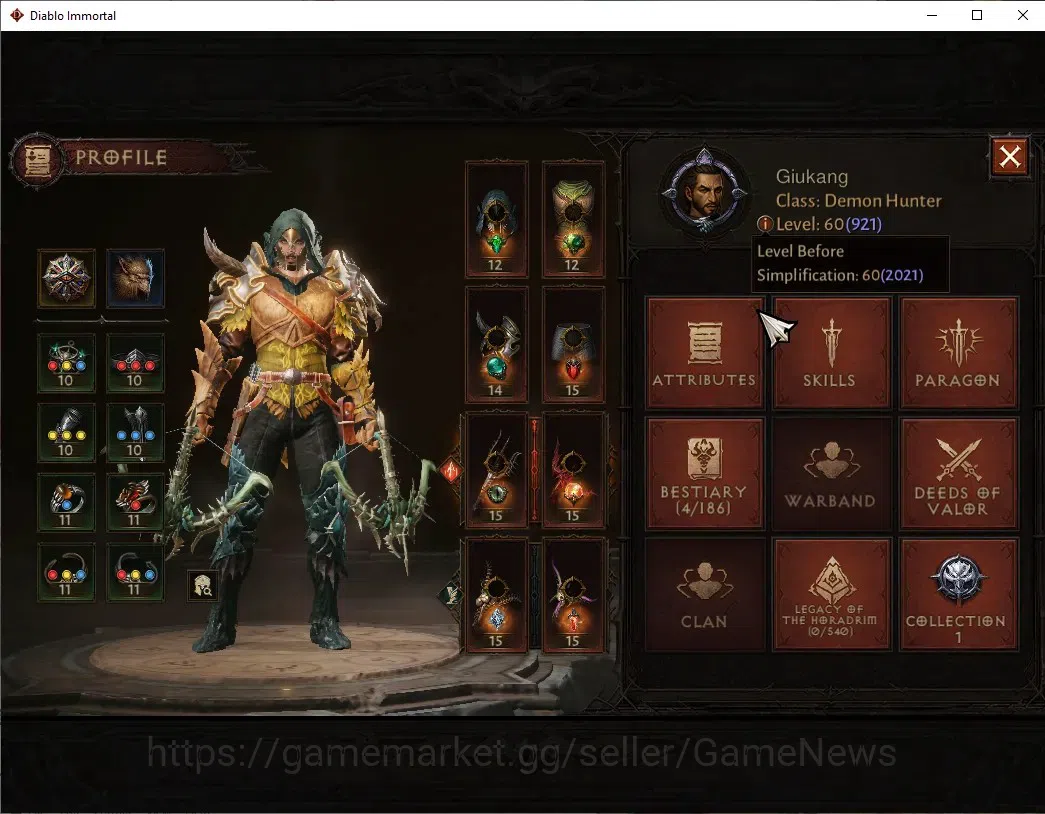 Diablo Immortal Accounts SEA - izual|CS ON|Lv60(921)|Demon Hunter|CR 44k|Re image 3
