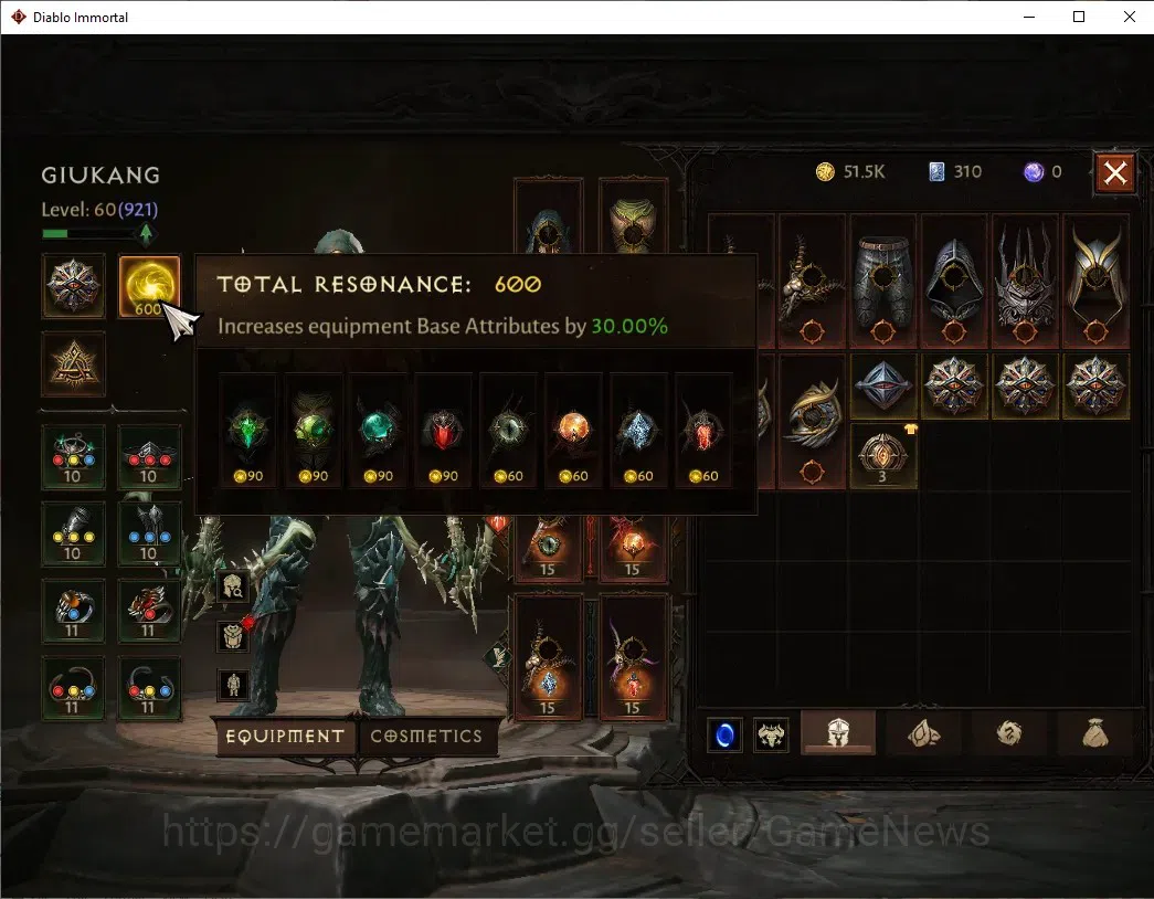 Diablo Immortal Accounts SEA - izual|CS ON|Lv60(921)|Demon Hunter|CR 44k|Re image 5