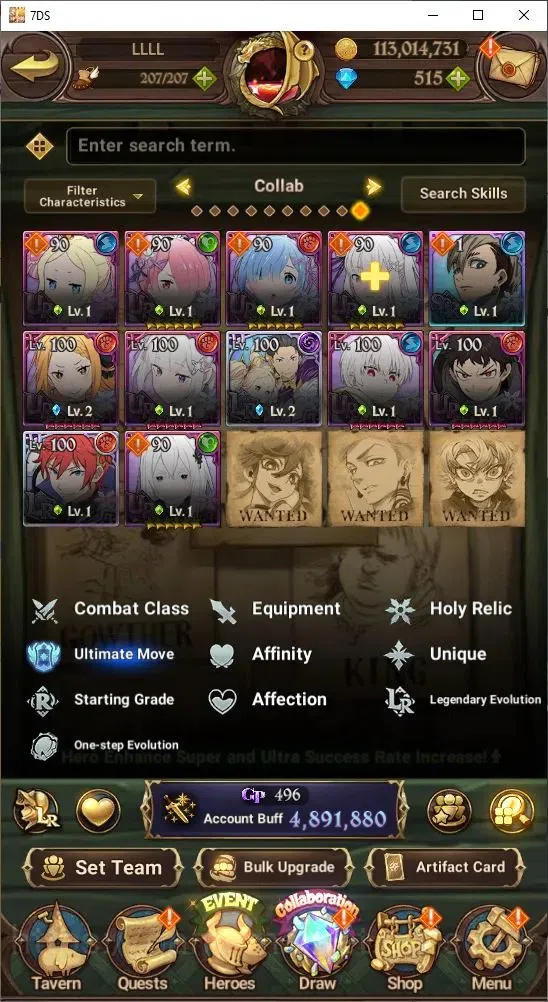 The Seven Deadly Sins: Grand Cross Accounts Others Global|4,891,880 Power | 515 Diamonds | Collab: Emilia, Rem, Ram 13
