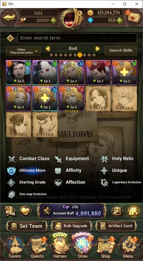 The Seven Deadly Sins: Grand Cross Accounts Others Global|4,891,880 Power | 515 Diamonds | Collab: Emilia, Rem, Ram 16