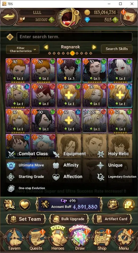 The Seven Deadly Sins: Grand Cross Accounts Others Global|4,891,880 Power | 515 Diamonds | Collab: Emilia, Rem, Ram 17