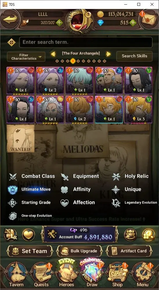 The Seven Deadly Sins: Grand Cross Accounts Others Global|4,891,880 Power | 515 Diamonds | Collab: Emilia, Rem, Ram 19