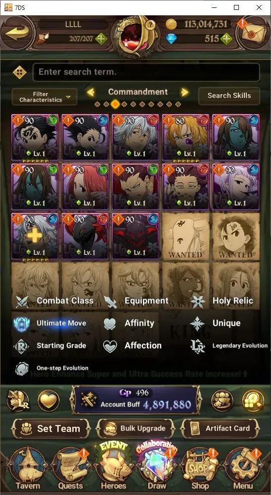 The Seven Deadly Sins: Grand Cross Accounts Others Global|4,891,880 Power | 515 Diamonds | Collab: Emilia, Rem, Ram 20