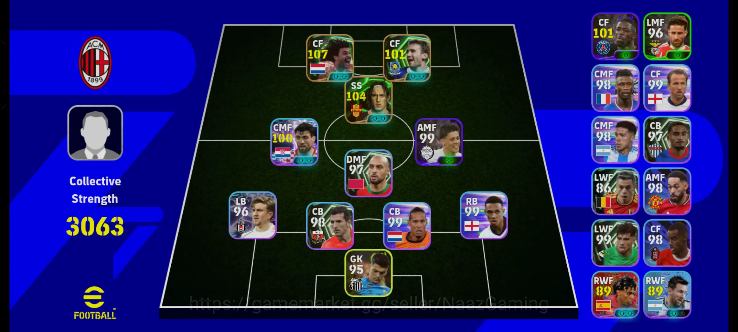 eFootball Accounts Starter 3063+ Ruud Gullit 108 I Shevchenko 102 I Totti 105 I Only Konami I 1