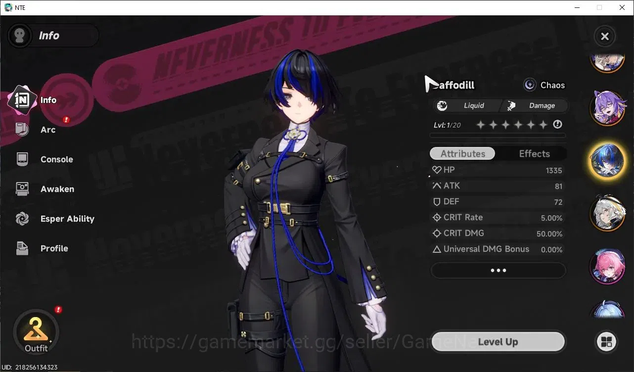 Neverness to Everness Accounts Global EU|HL 3|4 SSR Jiuyuan, Hathor, Daffodill, F image 3