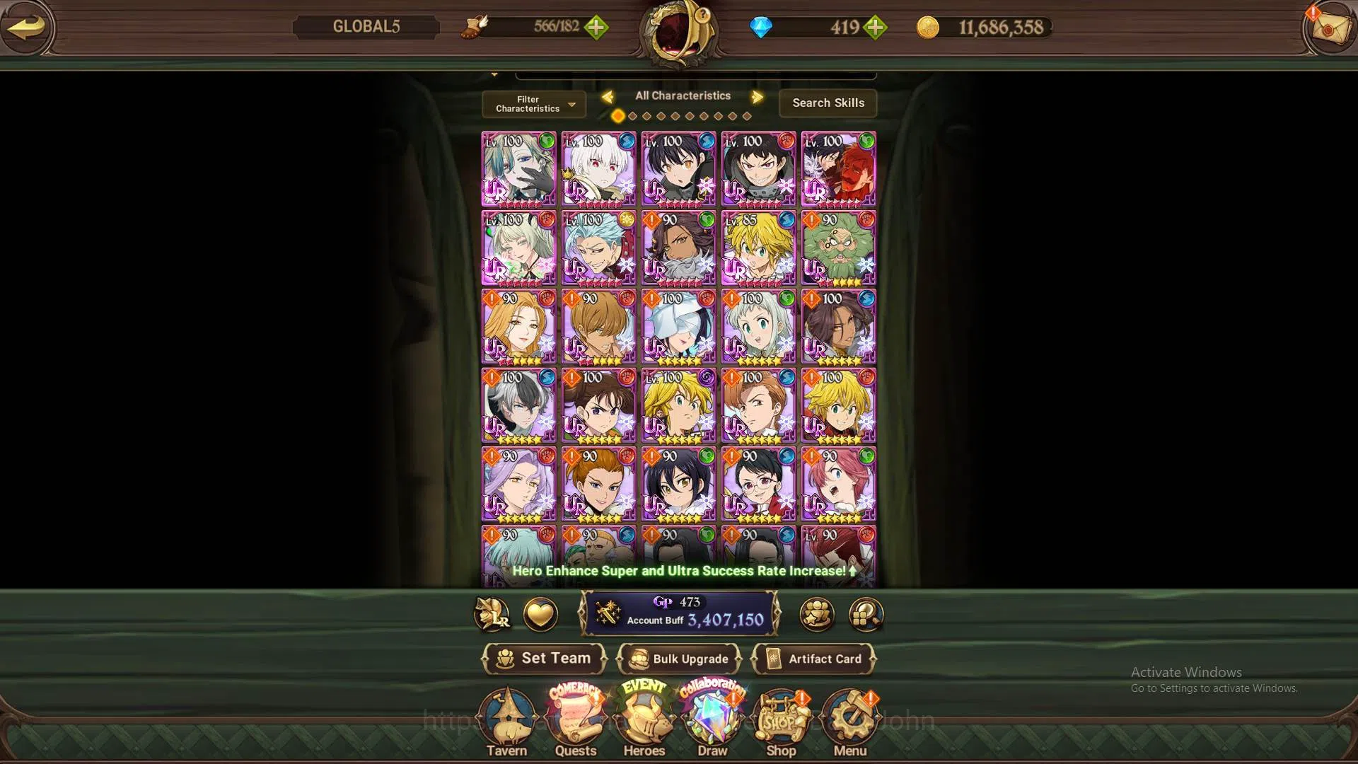 The Seven Deadly Sins: Grand Cross Accounts Endgame GLOBAL|3.4M CC|DM 419|Collab Full FF,Re-zero|6 UR 3