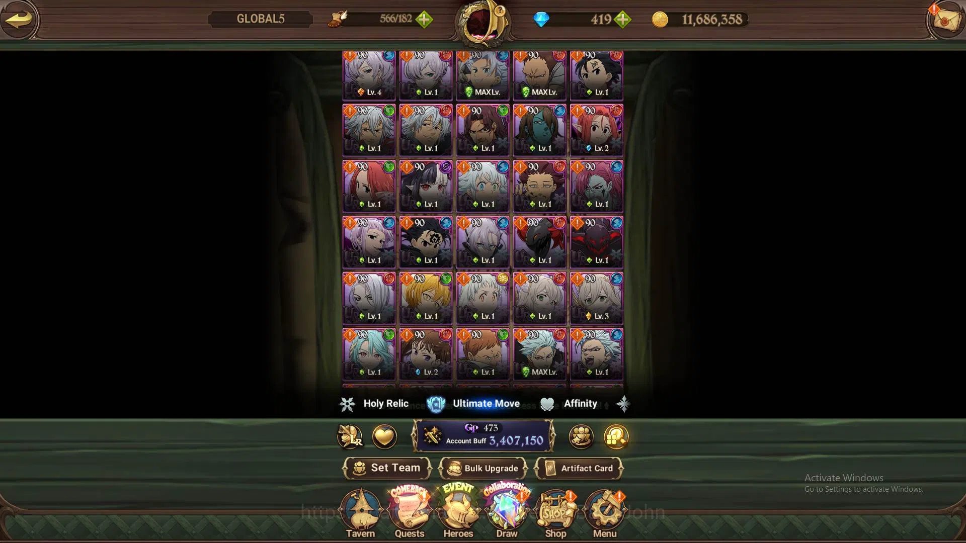 The Seven Deadly Sins: Grand Cross Accounts Endgame GLOBAL|3.4M CC|DM 419|Collab Full FF,Re-zero|6 UR 7