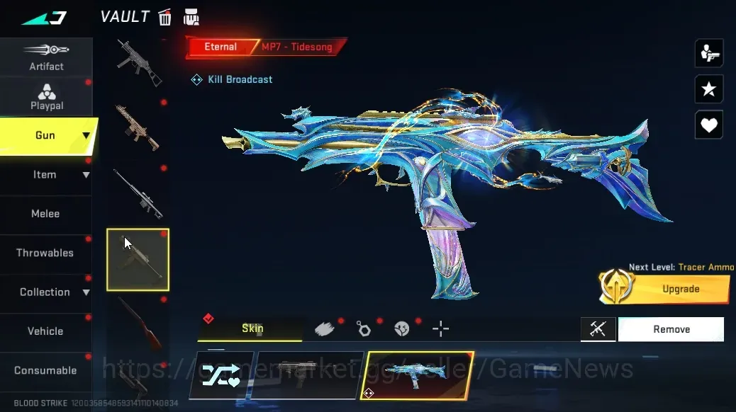 Blood Strike Accounts Collab Skin Asia|Eternal MP7 Tidesong Lv2|Collab AOT M4A1,Female Titan|14 Ultra Vector Flame Fox,AR97 1