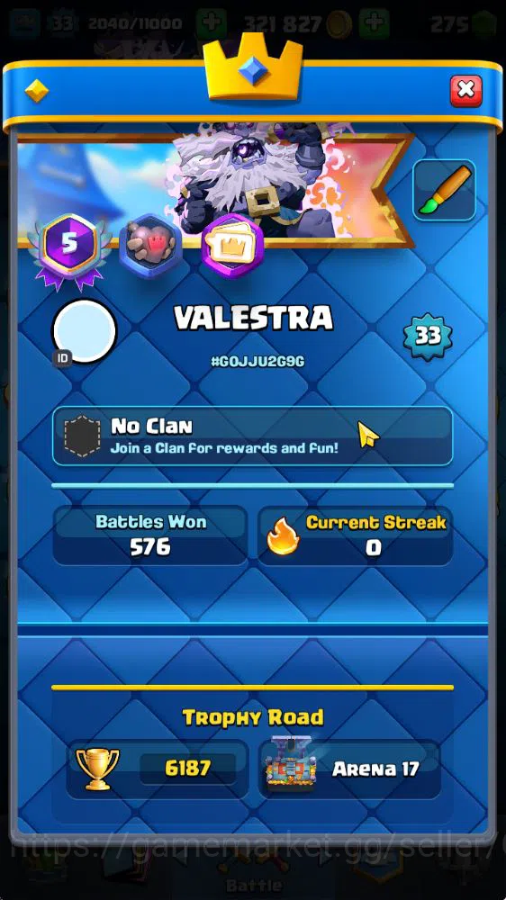 Clash Royale Accounts Starter Lvl 33|Trophy 6187|KTL 11|Card 109|6 Evo 1 Champ 17 Legend 33 Epic 30 Rare 29 Common|275 2