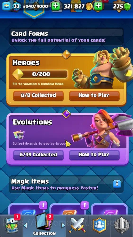 Clash Royale Accounts Starter Lvl 33|Trophy 6187|KTL 11|Card 109|6 Evo 1 Champ 17 Legend 33 Epic 30 Rare 29 Common|275 5