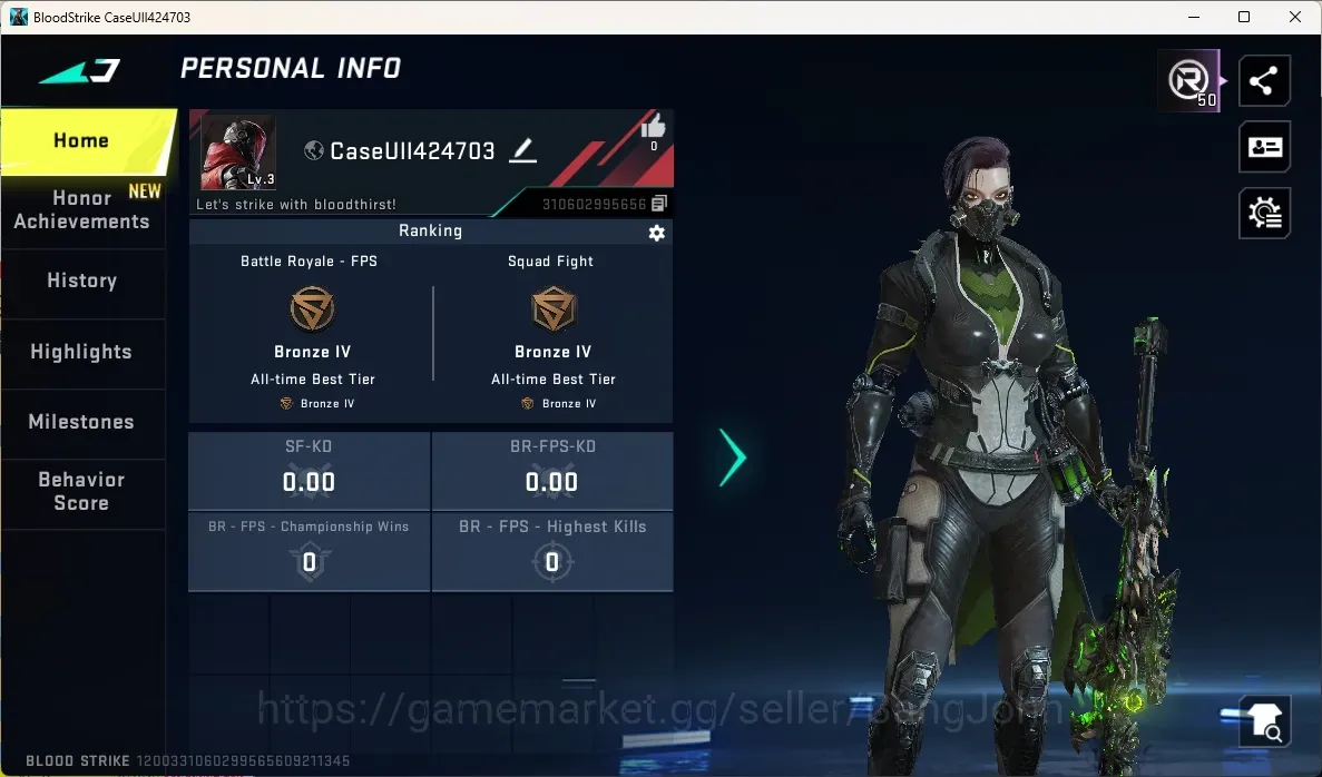 Blood Strike Accounts Rare Skin ASIA|Eternal Gun:M82 - Noxdra|Ultra Melee:Butterfly Knife - Synthwave|1 Name-Changing 1