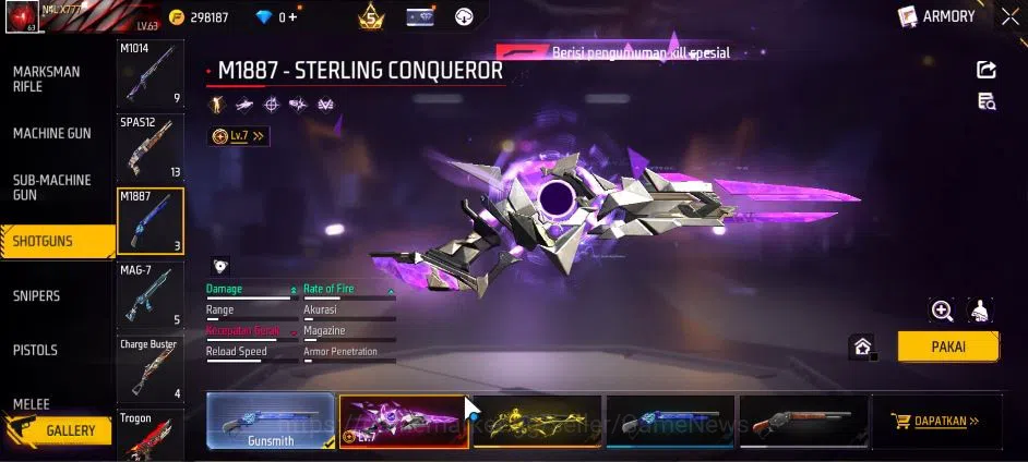 Free Fire Accounts Indonesia|M1887 Sterling Conqueror Lv7|XM8 Destiny image 4