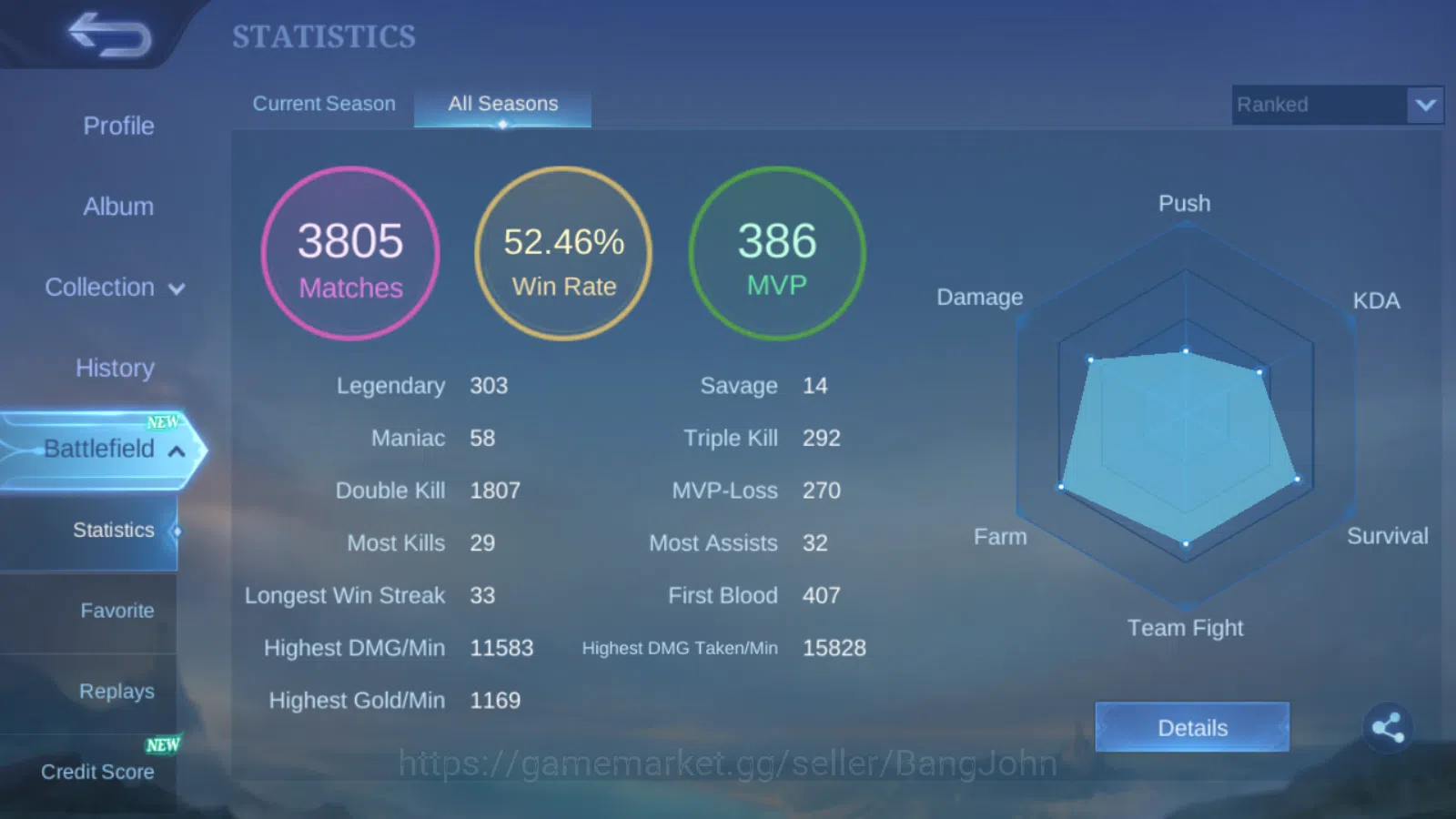 Mobile Legends: Bang Bang Accounts Others Hero 131 | Skin 240 | Recall Epic Biru / Tas tas | Zodiac Lancelot | Transformers 2