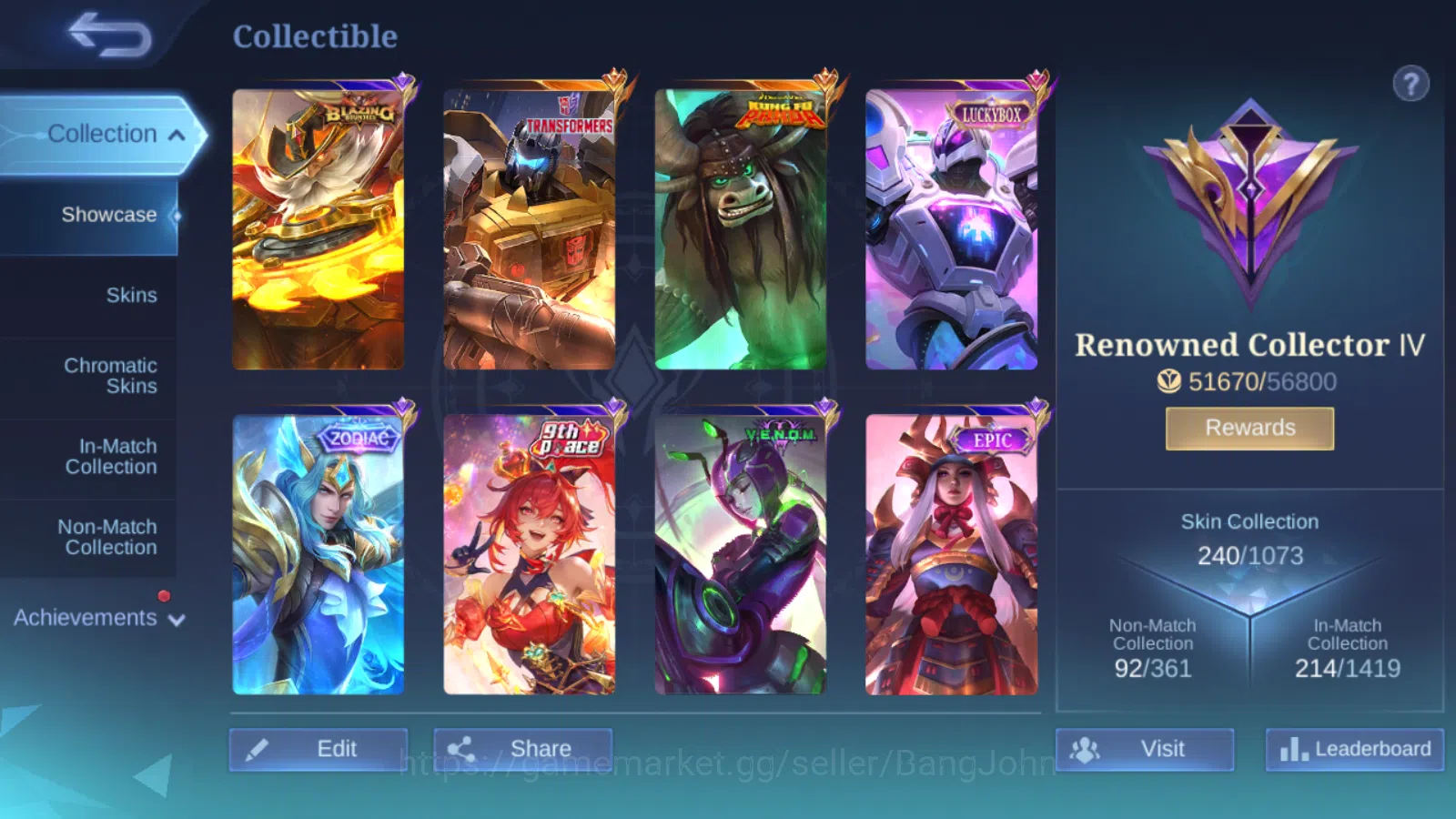 Mobile Legends: Bang Bang Accounts Others Hero 131 | Skin 240 | Recall Epic Biru / Tas tas | Zodiac Lancelot | Transformers 4