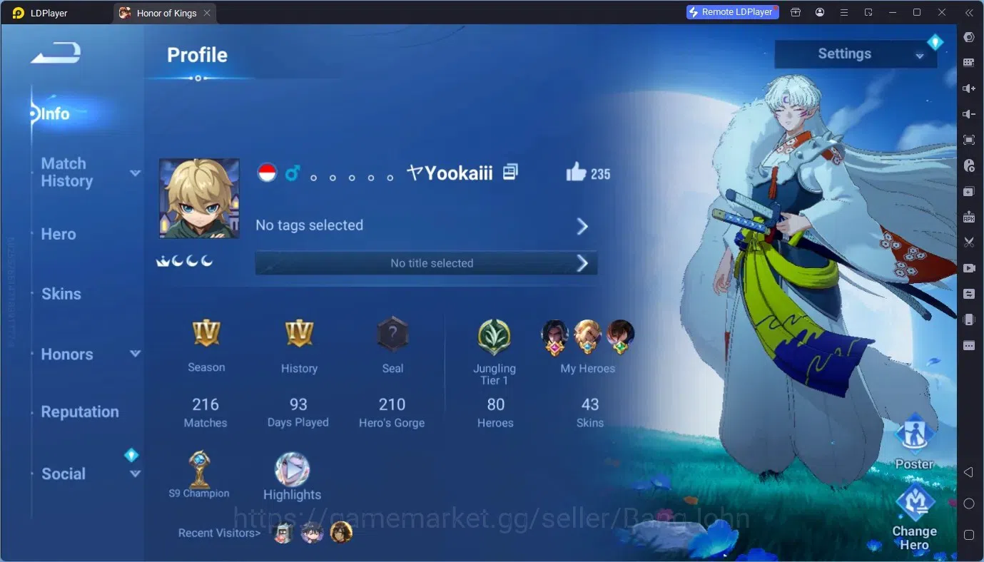 Honor of Kings Accounts Rare Skin Global | 80H 43S |2 Collab Inuyasha|1 Legend Allain|Skin Event Alessio|AOT Heino|WR 1