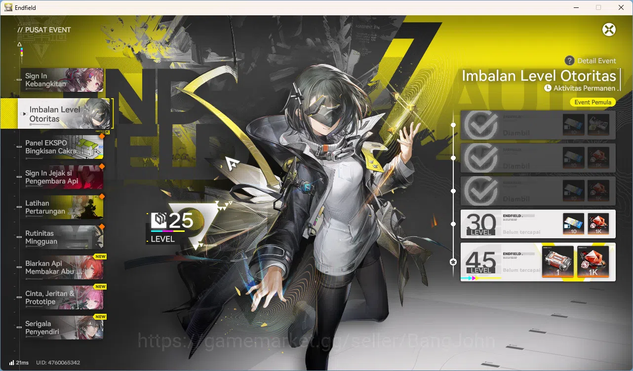 Arknights: Endfield Accounts Mid Game | Asia | Laevatain + Sign | Gilberta | Last Rite | Pogranichnik | Ardelia | Weapon 11