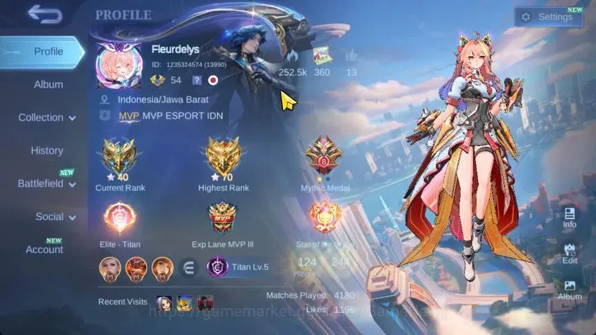 Mobile Legends: Bang Bang Accounts Hero 124|Skin 244|High Glory 70|Aspirants Guinever image 2