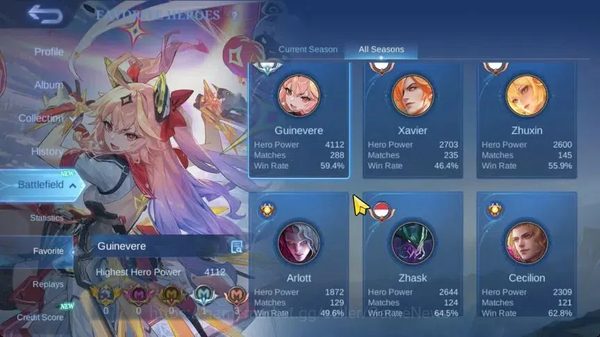 Mobile Legends: Bang Bang Accounts Hero 124|Skin 244|High Glory 70|Aspirants Guinever image 5