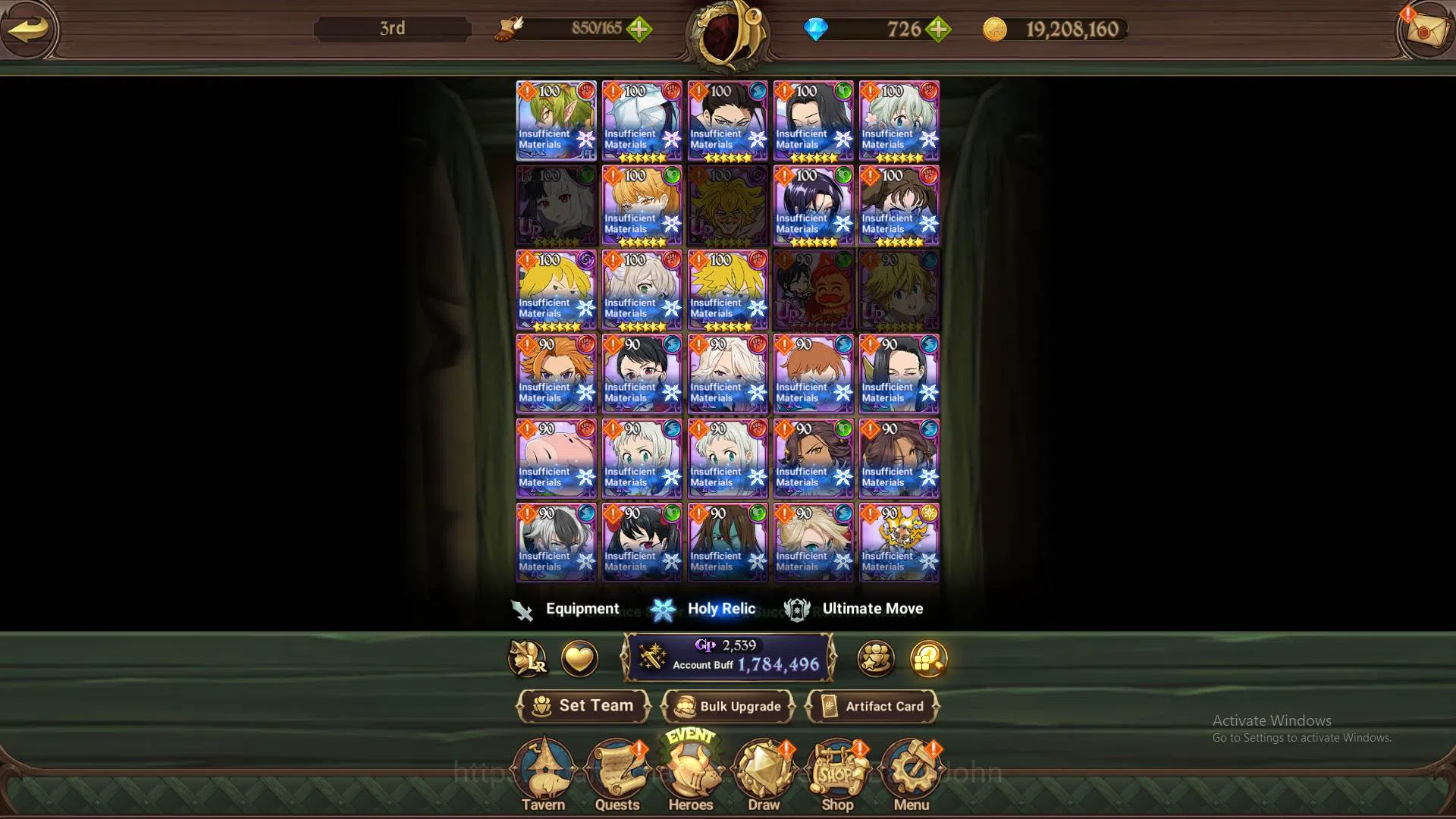 The Seven Deadly Sins: Grand Cross Accounts Others GLOBAL|1.7M CC|DM 726|LR Helbram|UR Meresca2/6,ODK,Chaos 5