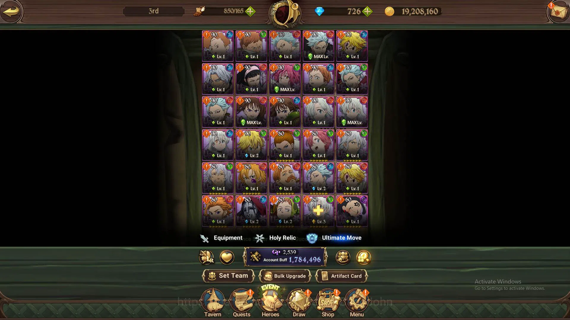 The Seven Deadly Sins: Grand Cross Accounts Others GLOBAL|1.7M CC|DM 726|LR Helbram|UR Meresca2/6,ODK,Chaos 7