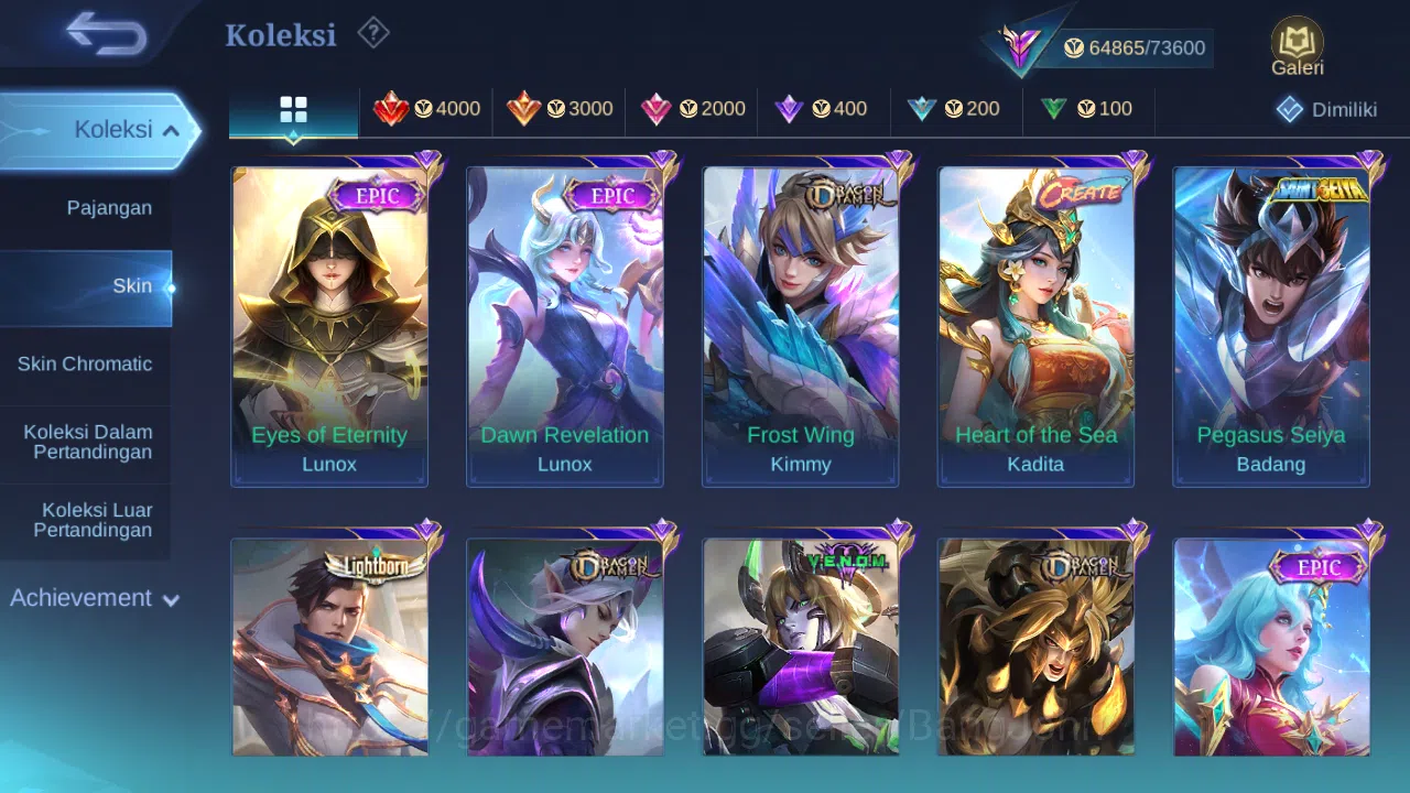 Mobile Legends: Bang Bang Accounts Others Hero 120 Skin 275 | KOF Karina | Luckybox Lunox, Gatot | Zodiac Lunox | Epic 10