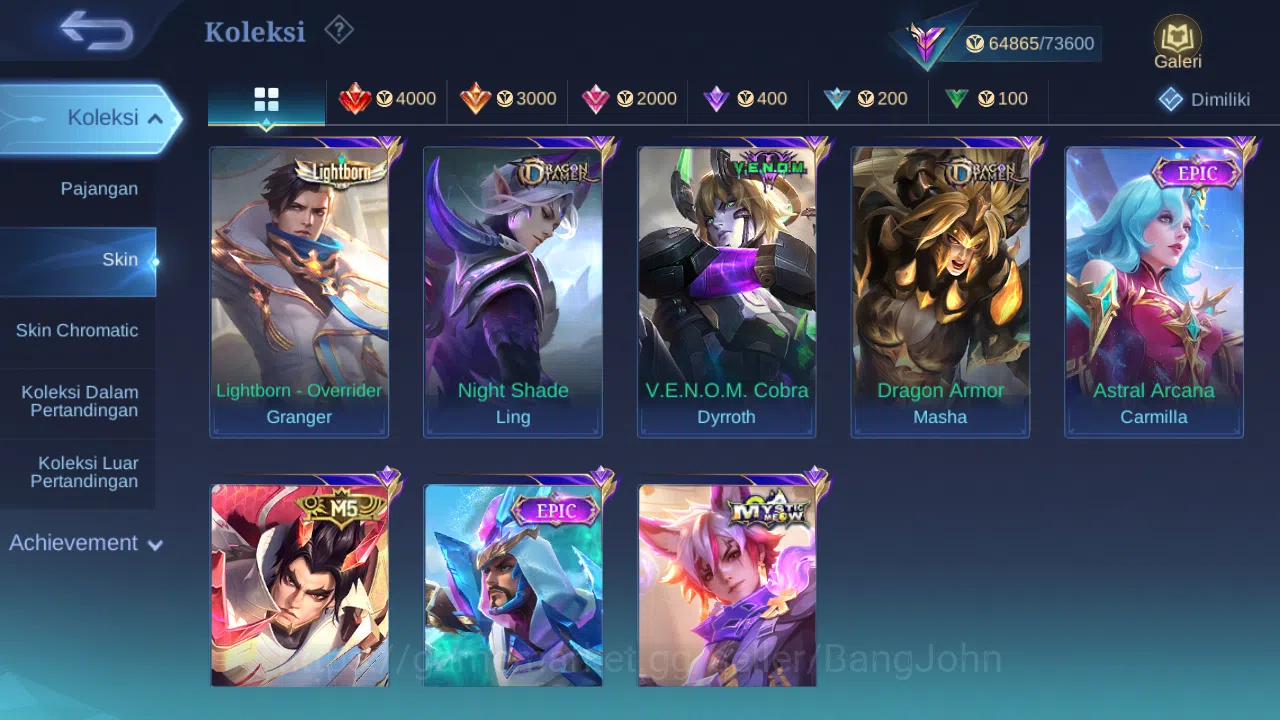 Mobile Legends: Bang Bang Accounts Others Hero 120 Skin 275 | KOF Karina | Luckybox Lunox, Gatot | Zodiac Lunox | Epic 11