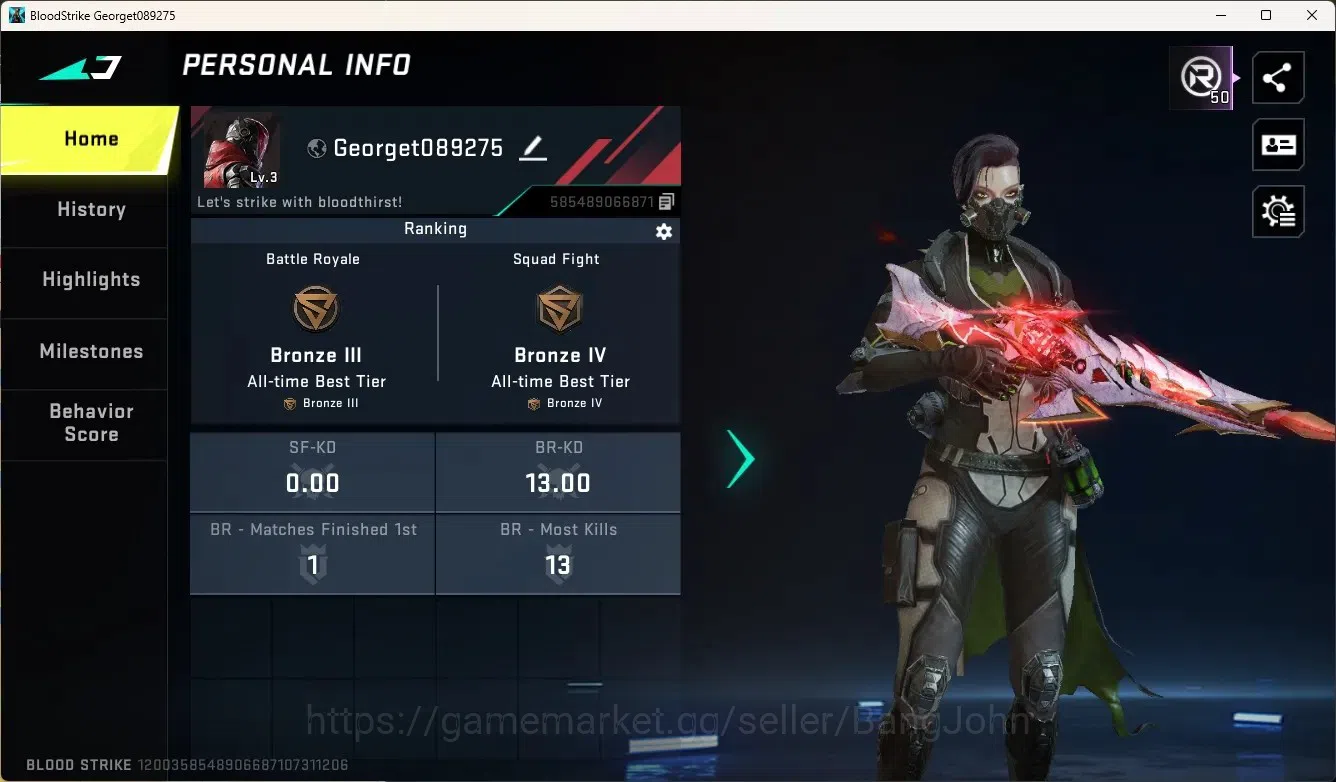 Blood Strike Accounts Others ASIA | 1 Eternal Gun: Spear-Relic|1 Epic Name-Changing Card|Check SS BS2489B 1