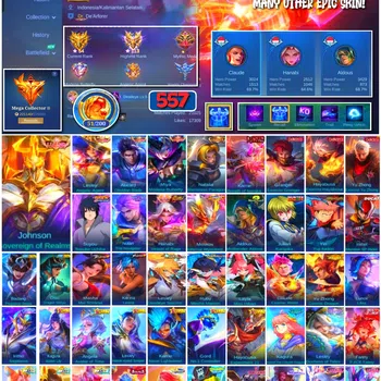 Mobile Legends: Bang Bang Accounts 🔥 #4090 🔥 💎 557 Skins 👑 Legend Johnson Sovereign of Realms ⚔️ Mega Collector III