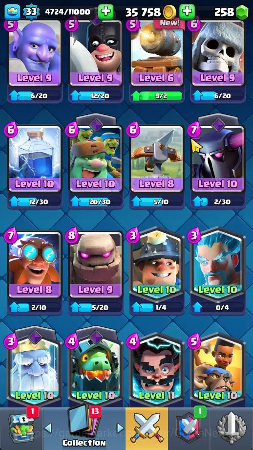 Clash Royale Accounts Midgame Lv 33|Trophy 5797|KTL 11|Limited Skin|Card 103| 1 HERO 4 EVO 1 Champ 11 Legendary 32 Epic 30 11