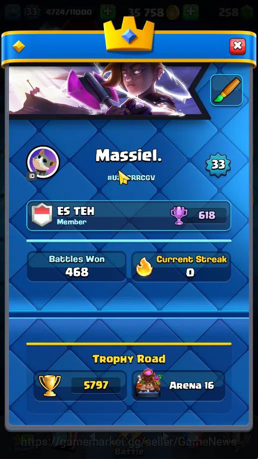 Clash Royale Accounts Midgame Lv 33|Trophy 5797|KTL 11|Limited Skin|Card 103| 1 HERO 4 EVO 1 Champ 11 Legendary 32 Epic 30 2
