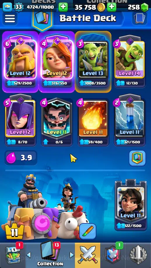 Clash Royale Accounts Midgame Lv 33|Trophy 5797|KTL 11|Limited Skin|Card 103| 1 HERO 4 EVO 1 Champ 11 Legendary 32 Epic 30 3